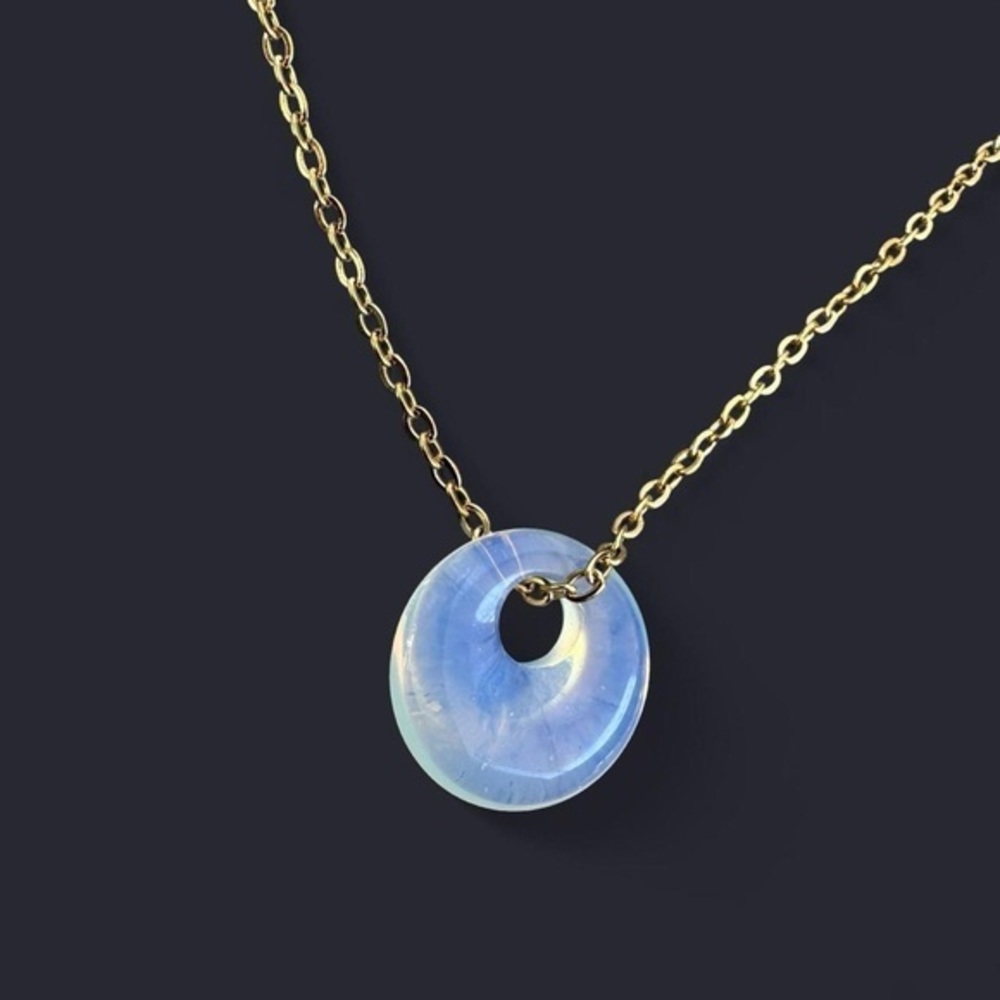 Opalite Donut Pendant Gold Necklace